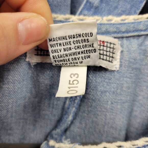 Vintage 80s FADS Womens Size 8 Petite Denim Dress Button Up Lace Pleated Modest - Picture 10 of 16